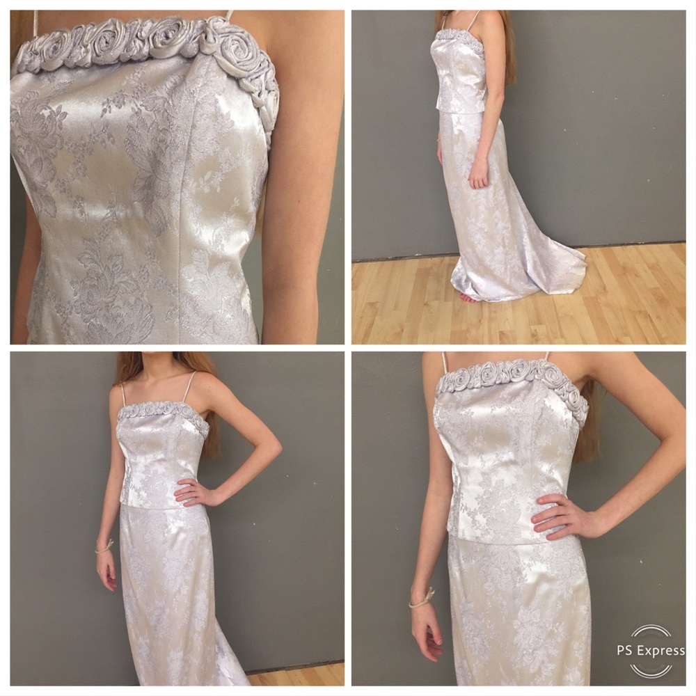 SOLD: Silver 2 piece full length dress